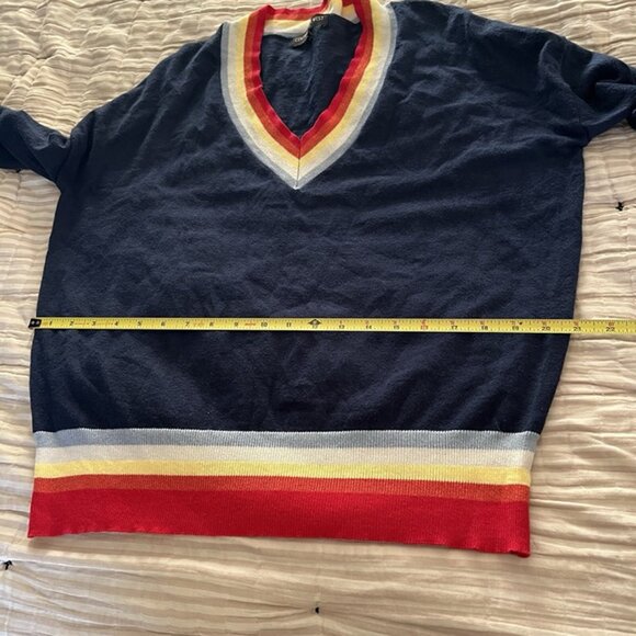 Central Park West Deep V Neck Rainbow Trim Sweater sz L Preppy Academia 90s Y2k - Picture 8 of 8